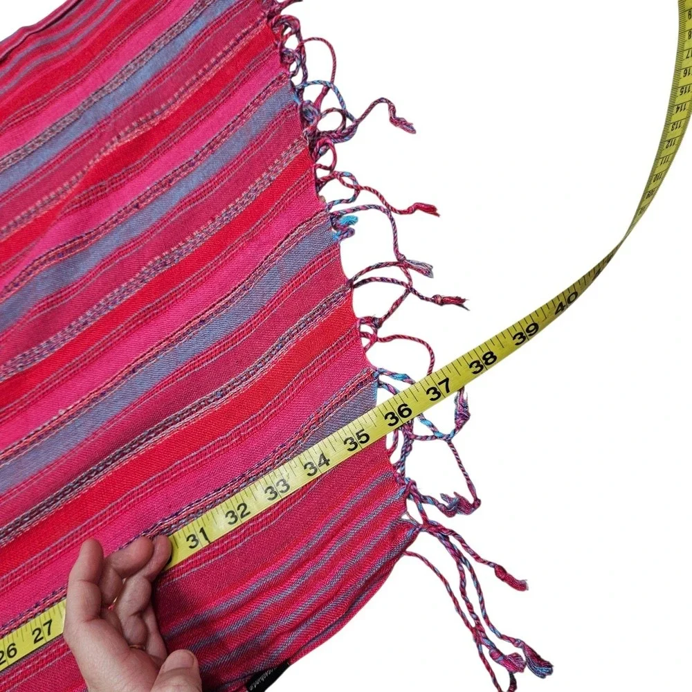 Open Hand India Pink Blue Striped Scarf‎ Tassels Lightweight Woven